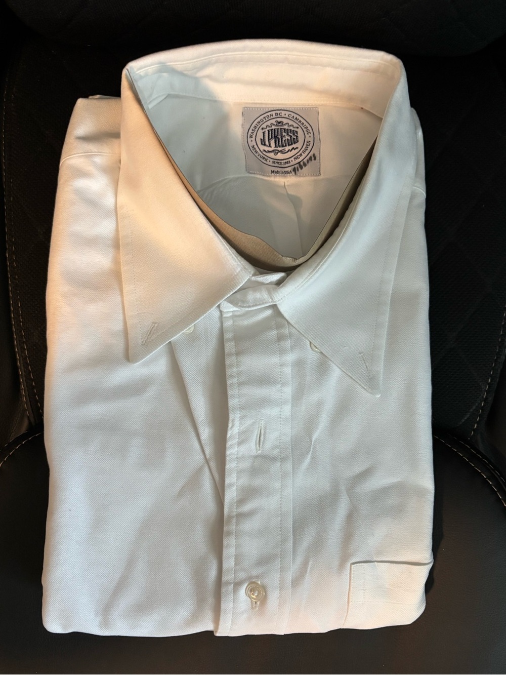 J. Press Made in USA White Men’s Dress Shirt - Button Down Collar w/ Pocket Flap